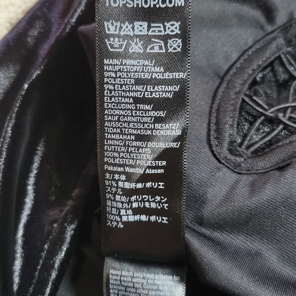 Topshop Lace Up Velvet Bodysuit Womens 4 Black Fairy Goth Floral Applique Dark - Picture 8 of 11